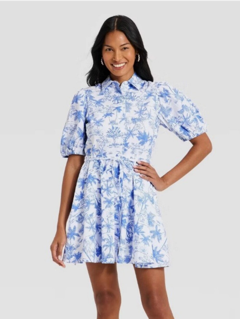A New Day Puff Sleeve Mini Shirtdress